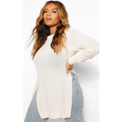 Pull Tunique Fendu Sur Les Côtés Au Point De Riz Plus - Blanc Écru - 44, Blanc Écru - boohoo - Modalova