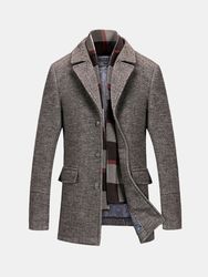 Duffle-coat Élégant en Laine avec Écharpe Amovible Manteau Hiver Chaud Doublure à Carreaux pour Homme - Newchic - Modalova