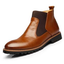 Homme Bottes Classiques A Bout Pointu Creuses En Cuir Veritable Avec Semelle Elastique - Newchic - Modalova