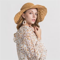 Chapeau de paille avec grand cordon de cuir pour , couleur unie, grand capuchon de voyage - Newchic - Modalova