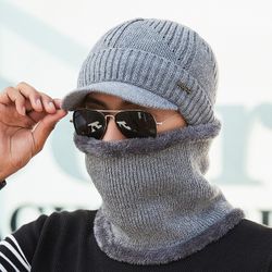 Chapeau écharpe en tricot chaud pour hommes Casquette en laine à motif triangle de couleur unie - Newchic - Modalova