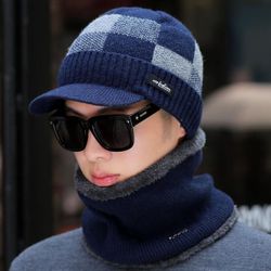 Chapeau en laine pour hommes Cache-oreilles chaud Plus Ensemble de chapeaux en écharpe en tricot épaississant - Newchic - Modalova