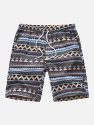 Short droit décontracté à cordon élastique en coton d'impression drôle de style ethniques - Newchic - Modalova