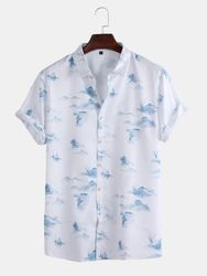 Chemise décontractée lâche à manches courtes d'impression de paysage de style chinoiss - Newchic - Modalova