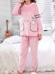 S Plus Taille Ours Chats Imprimer Pyjamas Polaire Chaud Longs Ensembles De Vêtements De Nuit - Newchic - Modalova
