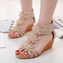 S style romain fleurs décoration confortables sandales à talons compensés - Newchic - Modalova