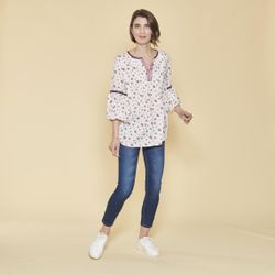 Blouse imprimée jeux de plis manches longues élastiquées - Imprimé Écru - 3 SUISSES - Modalova