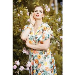 Irene Floral Butterfly Cross Over Swing Dress Années 40 en Ivoire - vintage chic for topvintage - Modalova