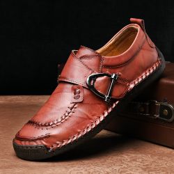 S élégant boucle en métal couture à la main chaussures en cuir à bout rond confortable - Newchic - Modalova