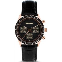 Promo : Montre ZVM115 - Montre Cuir Noir Boîtier Doré Rose Chronographe - Zadig & Voltaire - Modalova