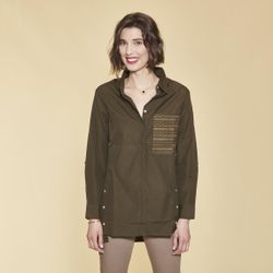 Promo : Chemise asymétrique fendue boutons latéraux manches longues - Kaki - 3 SUISSES - Modalova