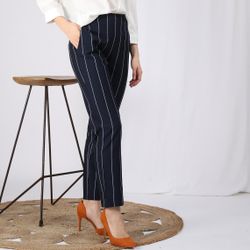 Promo : Pantalon rayé taille élastique poches et pinces dos - Rayé Bleu Marine - 3S. x Le Vestiaire - Modalova