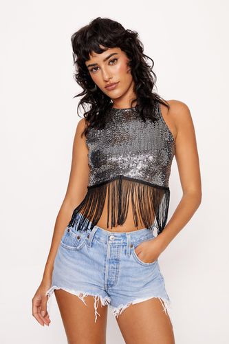 Crop Top À Franges Et Sequins - - Xs - Nasty Gal - Modalova