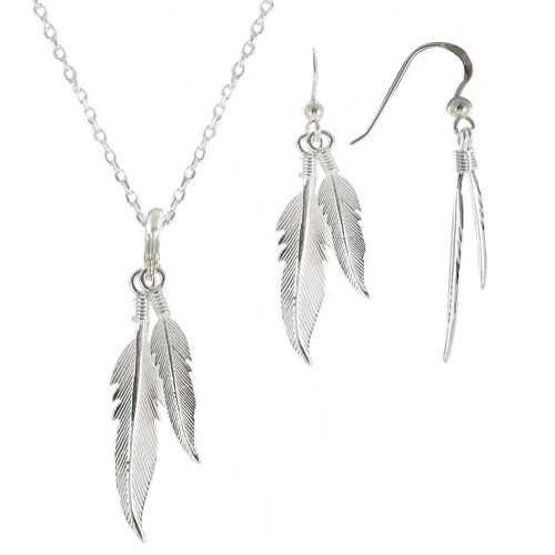 Parure Plumes Argent Collier et Boucles d'Oreilles - LES POULETTES BIJOUX - Modalova