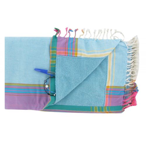 BIJOUX - Kikoy Serviette Plage Coton Eponge Couleur Ciel - LES POULETTES - Modalova