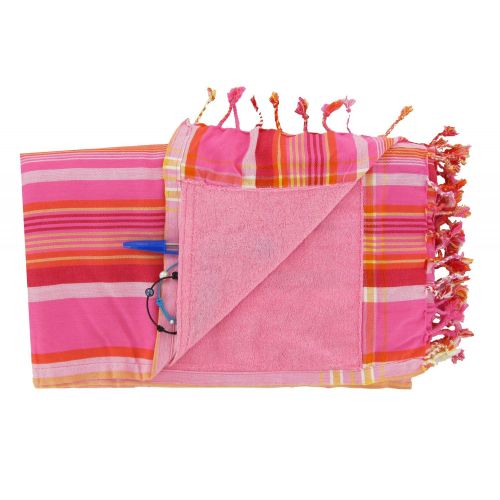 BIJOUX - Kikoy Serviette Plage Coton Eponge Couleur Rayé Orangé - LES POULETTES - Modalova