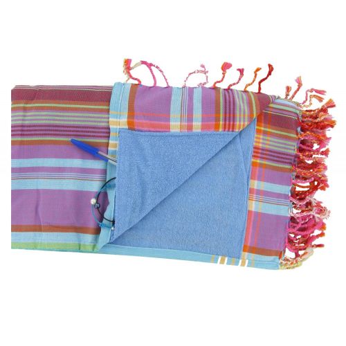 BIJOUX - Kikoy Serviette Plage Coton Eponge Couleur Rayé Lilas Bleu - LES POULETTES - Modalova