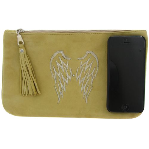 BIJOUX - V Pochette Sac Daim Clouté Couleur Marine - LES POULETTES - Modalova