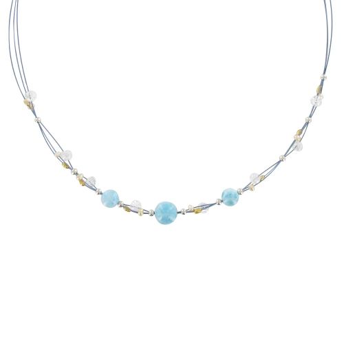 Collier Câble Perles Larimar et Cristal de Roche - LES POULETTES BIJOUX - Modalova