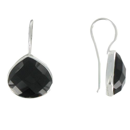 Boucles d'Oreilles Crochet Argent Goutte d'Onyx Facetté - LES POULETTES BIJOUX - Modalova