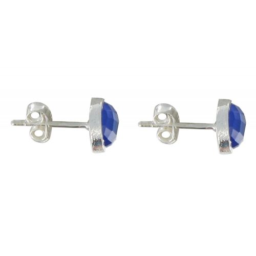 V Boucles d'Oreilles Argent Puces Demi-Sphère de Calcédoine B - LES POULETTES BIJOUX - Modalova