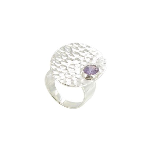 Bague Argent Martelée et son Améthyste Ovale - taille 54 - LES POULETTES BIJOUX - Modalova