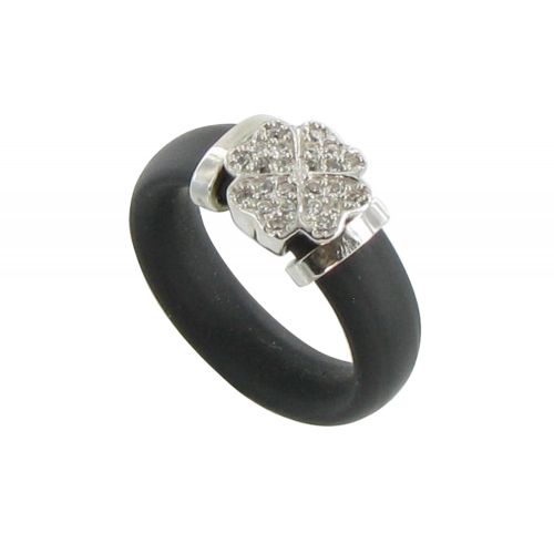 V Bague Silicone Noir Trèfle Argent et Strass - LES POULETTES BIJOUX - Modalova