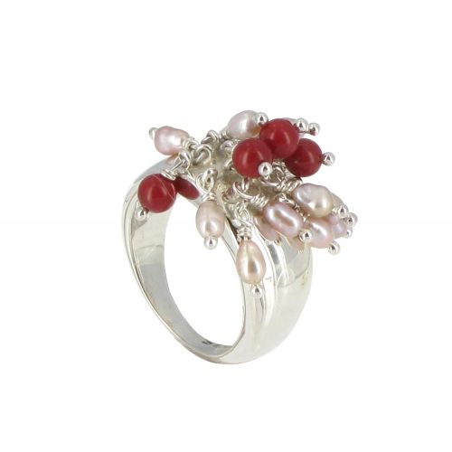 Bague Argent Bouquet de Perles et Corail - taille 50 - LES POULETTES BIJOUX - Modalova