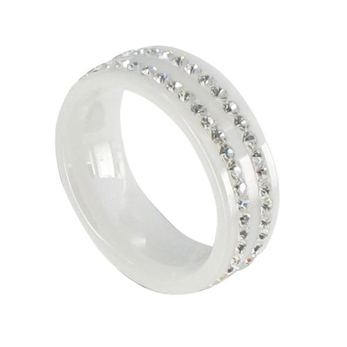 Bague Anneau Large de Céramique Blanc et Strass - 8mm - LES POULETTES BIJOUX - Modalova