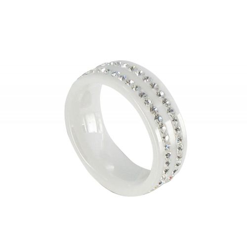Bague Anneau Large de Céramique Blanc et Strass - 8mm - LES POULETTES BIJOUX - Modalova