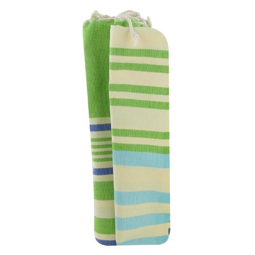 BIJOUX - V Fouta Drap Plage et Hammam Coton Rayé Jaune Clair Bleu - LES POULETTES - Modalova