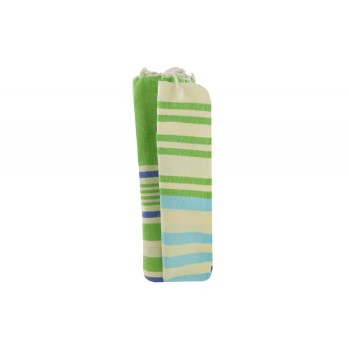 BIJOUX - V Fouta Drap Plage et Hammam Coton Rayé Jaune Clair Bleu - LES POULETTES - Modalova