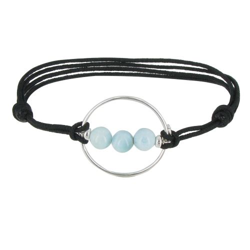 Bracelet Lien Cercle Argent et Trois Perles de Larimar - Clas - LES POULETTES BIJOUX - Modalova