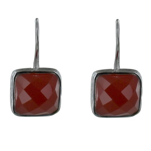 Boucles d'Oreilles Argent Crochet Carré Facettée d'Agate - LES POULETTES BIJOUX - Modalova