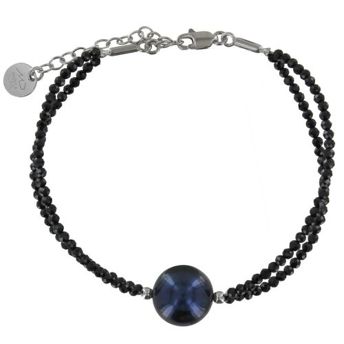 Bracelet Argent Rhodié Perle de Culture Noire 11mm et Double Spinelle - LES POULETTES BIJOUX - Modalova