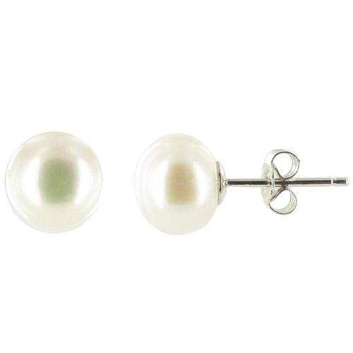 Boucles d'Oreilles Clou d'Argent 925 et Perle de Culture Blanche 8- 9 mm - LES POULETTES BIJOUX - Modalova