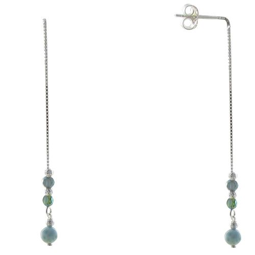 Boucles d'Oreilles Argent Fil Pendant Perles de Verre et de Larimar - LES POULETTES BIJOUX - Modalova