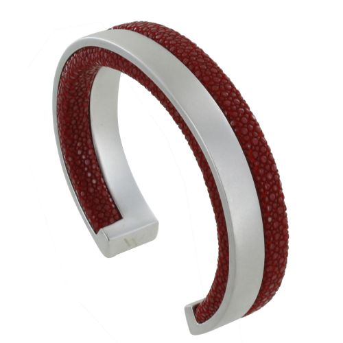 Bracelet Rhodium et Cuir - Rouge - LES POULETTES BIJOUX - Modalova
