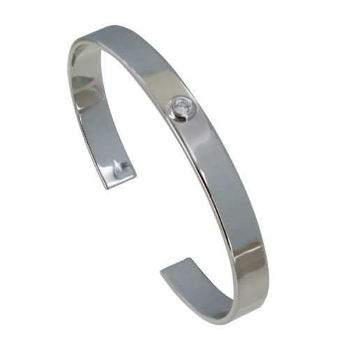 Bracelet 925 Rhodié Demi Jonc Plat et Un Strass - LES POULETTES BIJOUX - Modalova