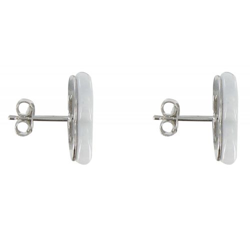 Boucles d'Oreilles Argent Fleur Céramique Blanche et Strass - LES POULETTES BIJOUX - Modalova