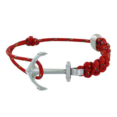 Bracelet Argenté Ancre Lien Bicolore Tressé Coulissant - Rouge - LES POULETTES BIJOUX - Modalova