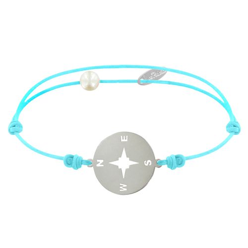 Bracelet Lien Médaille Argent Ronde Rose des Vents - Turquoise - LES POULETTES BIJOUX - Modalova