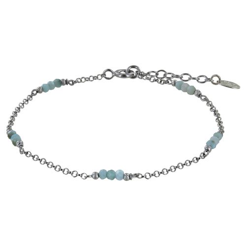 Bracelet Argent Rhodié Quinze Petites Perles de Larimar Facettées - LES POULETTES BIJOUX - Modalova