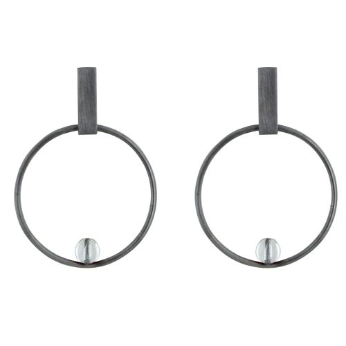 Boucles d'Oreilles Clous Ruthénium Rectangle Plat Cercle et P - LES POULETTES BIJOUX - Modalova