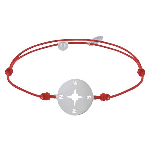 Bracelet Lien Médaille Argent Ronde Rose des Vents - Rouge - LES POULETTES BIJOUX - Modalova