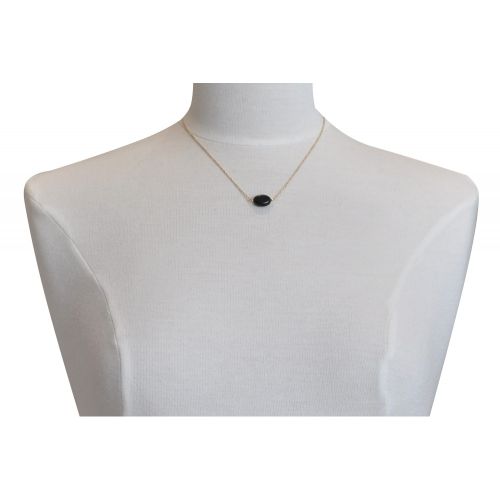 Collier Plaqué Pierre Ovale d'Agate Noire - LES POULETTES BIJOUX - Modalova
