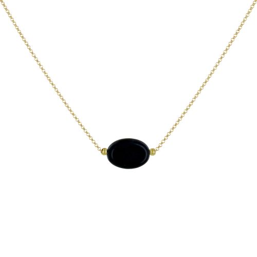 Collier Plaqué Pierre Ovale d'Agate Noire - LES POULETTES BIJOUX - Modalova