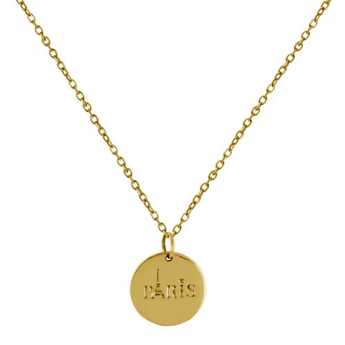 Collier Plaqué Médaille Ronde Gravée Paris - LES POULETTES BIJOUX - Modalova