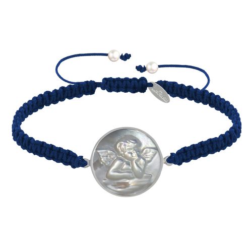 Bracelet Lien Tréssé Médaille Ronde Argent et Nacre Ange Raphaël - Bleu Navy - LES POULETTES BIJOUX - Modalova
