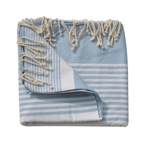 BIJOUX - Grand Fouta Drap Plage et Hammam Coton Couleur Ciel Rayé - LES POULETTES - Modalova